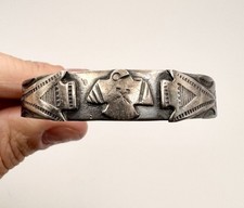 Early Fred Harvey Era Navajo Thunderbird Arrows Sterling Silver Cuff Bracelet
