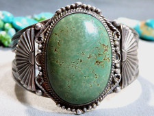 60g Fred Harvey Era NAVAJO Natural CERRILLOS TURQUOISE Coin Silver Cuff Bracelet - Additional view 2