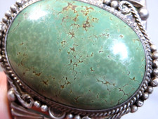 60g Fred Harvey Era NAVAJO Natural CERRILLOS TURQUOISE Coin Silver Cuff Bracelet - Additional view 4