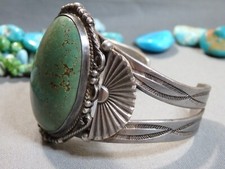 60g Fred Harvey Era NAVAJO Natural CERRILLOS TURQUOISE Coin Silver Cuff Bracelet - Additional view 6