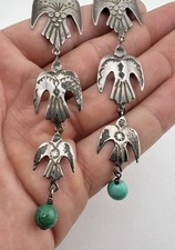 Vintage Navajo Fred Harvey Era Sterling Silver Thunderbird Dangle Earrings 4.75