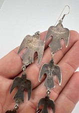 Vintage Navajo Fred Harvey Era Sterling Silver Thunderbird Dangle Earrings 4.75