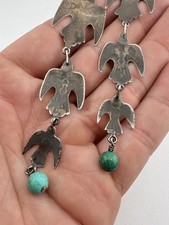 Vintage Navajo Fred Harvey Era Sterling Silver Thunderbird Dangle Earrings 4.75