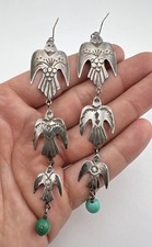 Vintage Navajo Fred Harvey Era Sterling Silver Thunderbird Dangle Earrings 4.75"