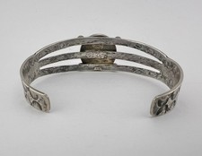 Vtg Fred Harvey Navajo Coin Silver Petrified Wood Stamped Women's Cuff Bracelet - Additional view 4