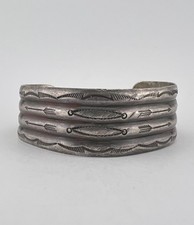 Early Old Navajo Fred Harvey Era Sterling Silver Stamped Arrow Cuff Bracelet