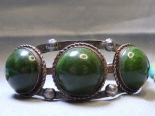 Fred Harvey Era NAVAJO Green TURQUOISE Stamped Coin Silver 40g Cuff Bracelet - Additional view 2