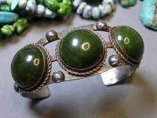 Fred Harvey Era NAVAJO Green TURQUOISE Stamped Coin Silver 40g Cuff Bracelet