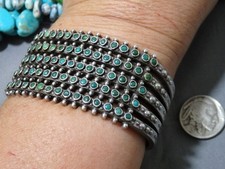 Fred Harvey Era ZUNI Natural TURQUOISE Coin Silver SNAKE EYES 87g Bracelet CUFF - Additional view 1