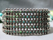 Fred Harvey Era ZUNI Natural TURQUOISE Coin Silver SNAKE EYES 87g Bracelet CUFF - Additional view 2