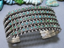 Fred Harvey Era ZUNI Natural TURQUOISE Coin Silver SNAKE EYES 87g Bracelet CUFF