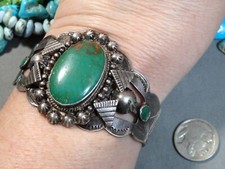 Fred Harvey Era NAVAJO Cerrillos TURQUOISE Sterling Silver 44g Cuff Bracelet - Additional view 1