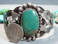 Fred Harvey Era NAVAJO Cerrillos TURQUOISE Sterling Silver 44g Cuff Bracelet - Additional view 3