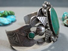 Fred Harvey Era NAVAJO Cerrillos TURQUOISE Sterling Silver 44g Cuff Bracelet - Additional view 4