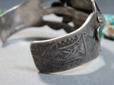 Fred Harvey Era NAVAJO Cerrillos TURQUOISE Sterling Silver 44g Cuff Bracelet - Additional view 7