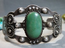 Fred Harvey Era NAVAJO Cerrillos TURQUOISE Sterling Silver 40g Cuff Bracelet - Additional view 1
