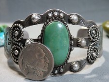 Fred Harvey Era NAVAJO Cerrillos TURQUOISE Sterling Silver 40g Cuff Bracelet - Additional view 2