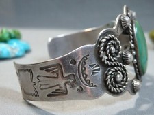 Fred Harvey Era NAVAJO Cerrillos TURQUOISE Sterling Silver 40g Cuff Bracelet - Additional view 3