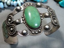Fred Harvey Era NAVAJO Cerrillos TURQUOISE Sterling Silver 40g Cuff Bracelet