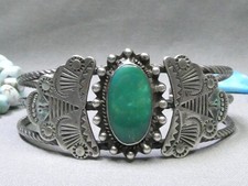 Fred Harvey Era NAVAJO Natural CERRILLOS TURQUOISE Coin Silver 36g Cuff Bracelet - Additional view 3