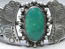 Fred Harvey Era NAVAJO Natural CERRILLOS TURQUOISE Coin Silver 36g Cuff Bracelet - Additional view 5