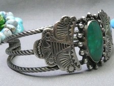 Fred Harvey Era NAVAJO Natural CERRILLOS TURQUOISE Coin Silver 36g Cuff Bracelet - Additional view 6