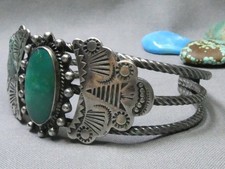 Fred Harvey Era NAVAJO Natural CERRILLOS TURQUOISE Coin Silver 36g Cuff Bracelet - Additional view 7
