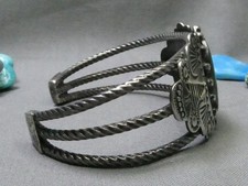 Fred Harvey Era NAVAJO Natural CERRILLOS TURQUOISE Coin Silver 36g Cuff Bracelet - Additional view 9