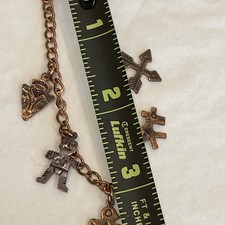 Vintage Fred Harvey Era Copper Native American Navajo Concho 5 Charm Bracelet B - Additional view 9