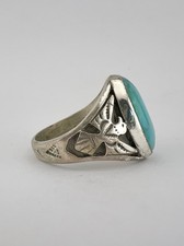 Vintage Fred Harvey Style Sterling Silver Turquoise Thunderbird Men's Ring 12g - Additional view 3