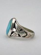 Vintage Fred Harvey Style Sterling Silver Turquoise Thunderbird Men's Ring 12g - Additional view 5