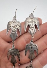 Vintage Navajo Fred Harvey Era Sterling Silver Thunderbird Dangle Earrings 4.75