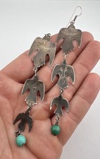 Vintage Navajo Fred Harvey Era Sterling Silver Thunderbird Dangle Earrings 4.75