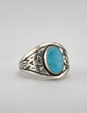 Vtg Fred Harvey Era Sterling Silver Blue Turquoise Stamped Thunderbird Ring - Additional view 1
