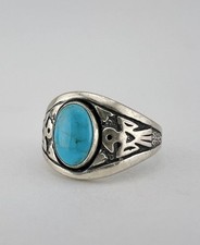 Vtg Fred Harvey Era Sterling Silver Blue Turquoise Stamped Thunderbird Ring - Additional view 2