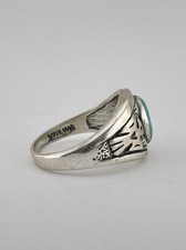 Vtg Fred Harvey Era Sterling Silver Blue Turquoise Stamped Thunderbird Ring - Additional view 3