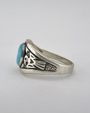 Vtg Fred Harvey Era Sterling Silver Blue Turquoise Stamped Thunderbird Ring - Additional view 5