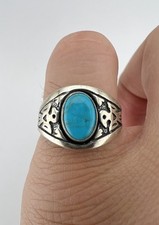 Vtg Fred Harvey Era Sterling Silver Blue Turquoise Stamped Thunderbird Ring - Additional view 7