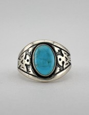Vtg Fred Harvey Era Sterling Silver Blue Turquoise Stamped Thunderbird Ring