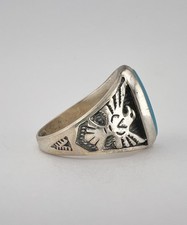 Vintage Fred Harvey Style Sterling Silver Turquoise Thunderbird Men's Ring 12.9g - Additional view 3