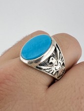 Vintage Fred Harvey Style Sterling Silver Turquoise Thunderbird Men's Ring 12.9g - Additional view 7