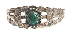 VTG Fred Harvey Sterling Silver Sgnd GW Glen Willie Malachite Cuff Bracelet 6.5”