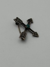 Fred Harvey Era Navajo Dine Turquoise Crossed Arrows Pin Brooch - Additional view 1
