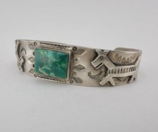 Old 1940's Navajo Fred Harvey Silver Cerrillos Turquoise Horse Dog Cuff Bracelet - Additional view 2