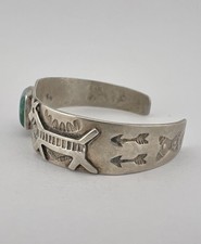 Old 1940's Navajo Fred Harvey Silver Cerrillos Turquoise Horse Dog Cuff Bracelet - Additional view 7