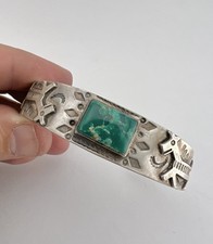 Old 1940's Navajo Fred Harvey Silver Cerrillos Turquoise Horse Dog Cuff Bracelet - Additional view 8