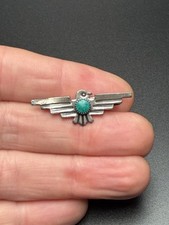 Fred Harvey Era Navajo Turquoise Thunderbird Sterling Silver 925 Brooch/Pin - Additional view 7