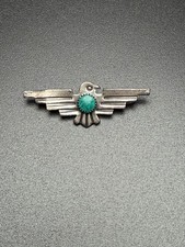Fred Harvey Era Navajo Turquoise Thunderbird Sterling Silver 925 Brooch/Pin