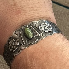 Early Native American Sterling Fred Harvey Turquoise Thunderbird Cuff Bracelet - Additional view 11