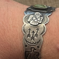 Early Native American Sterling Fred Harvey Turquoise Thunderbird Cuff Bracelet - Additional view 12